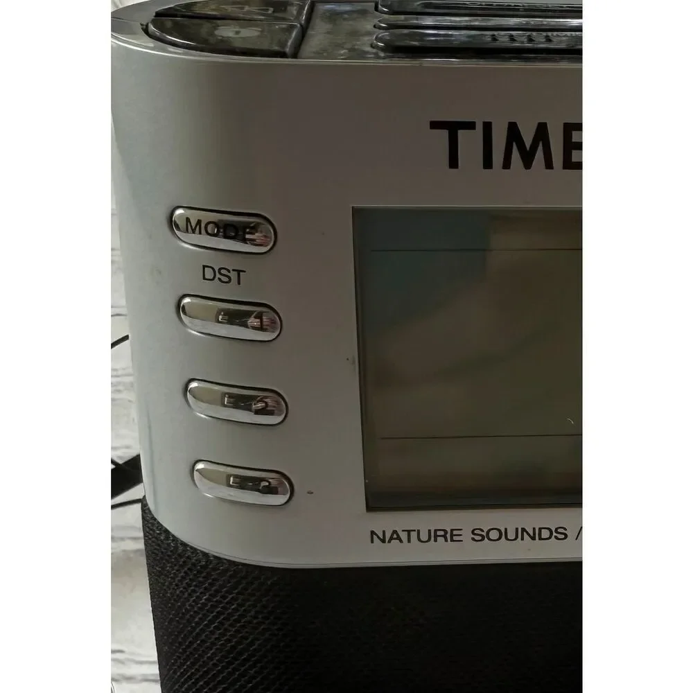 Timex Tuning Clock Radio With MP3 Line & Nature Sounds Silver Black Alarm